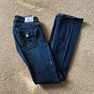 Blue true religion jeans with white seam